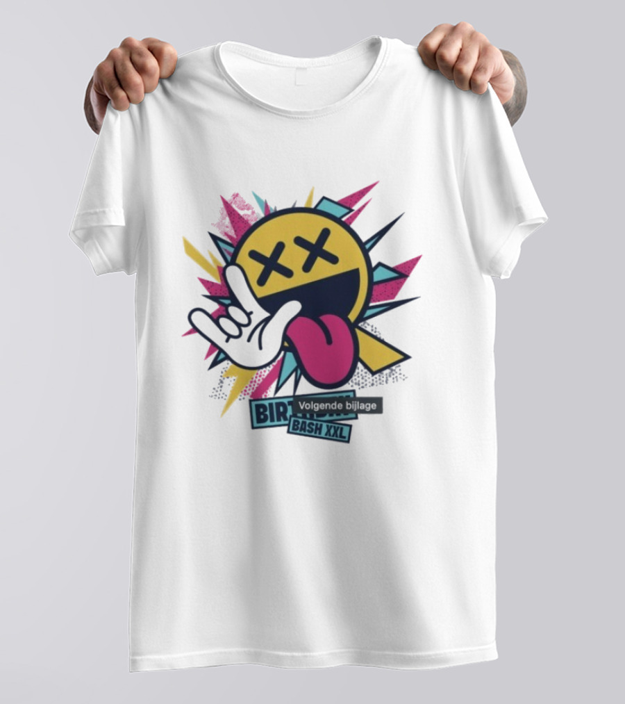 Pat B Birthday Bash XXL Smiley Face Lightning Rock Gesture Tongue Out T-Shirt