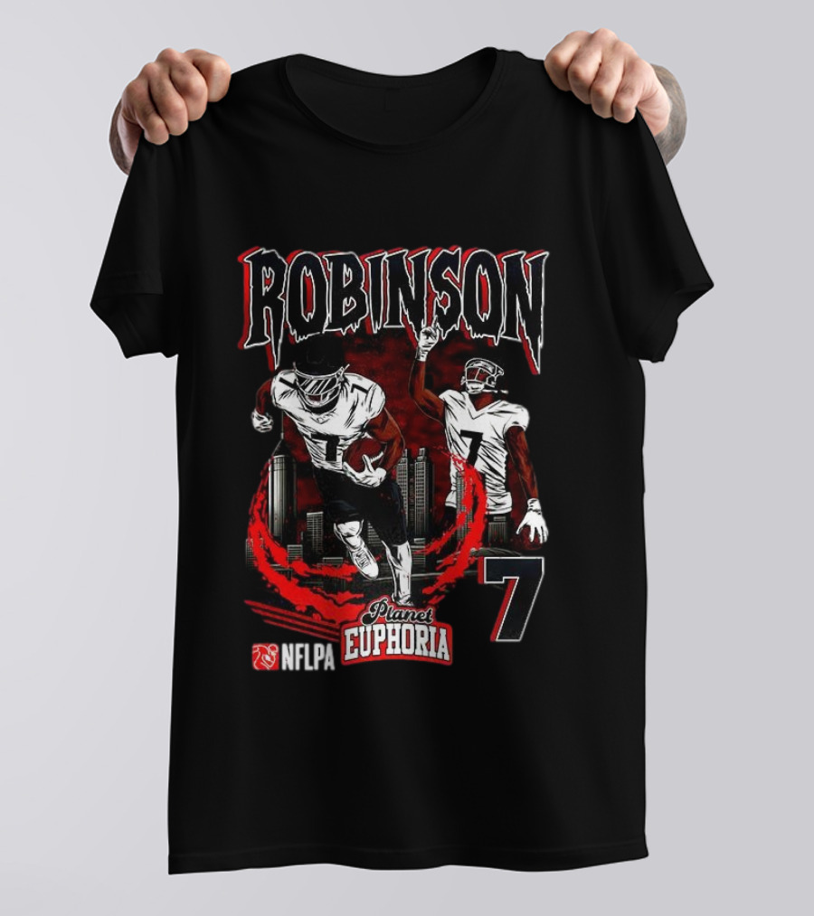 ```Bijan Robinson Atlanta Falcons Number 7 Skyline Planet Euphoria``` T-Shirt