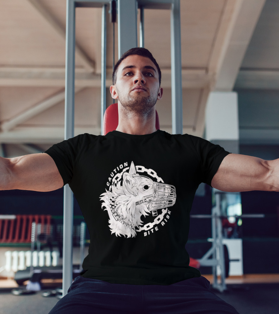 Caution Bite Risk Dog Muzzle Chain T-Shirt