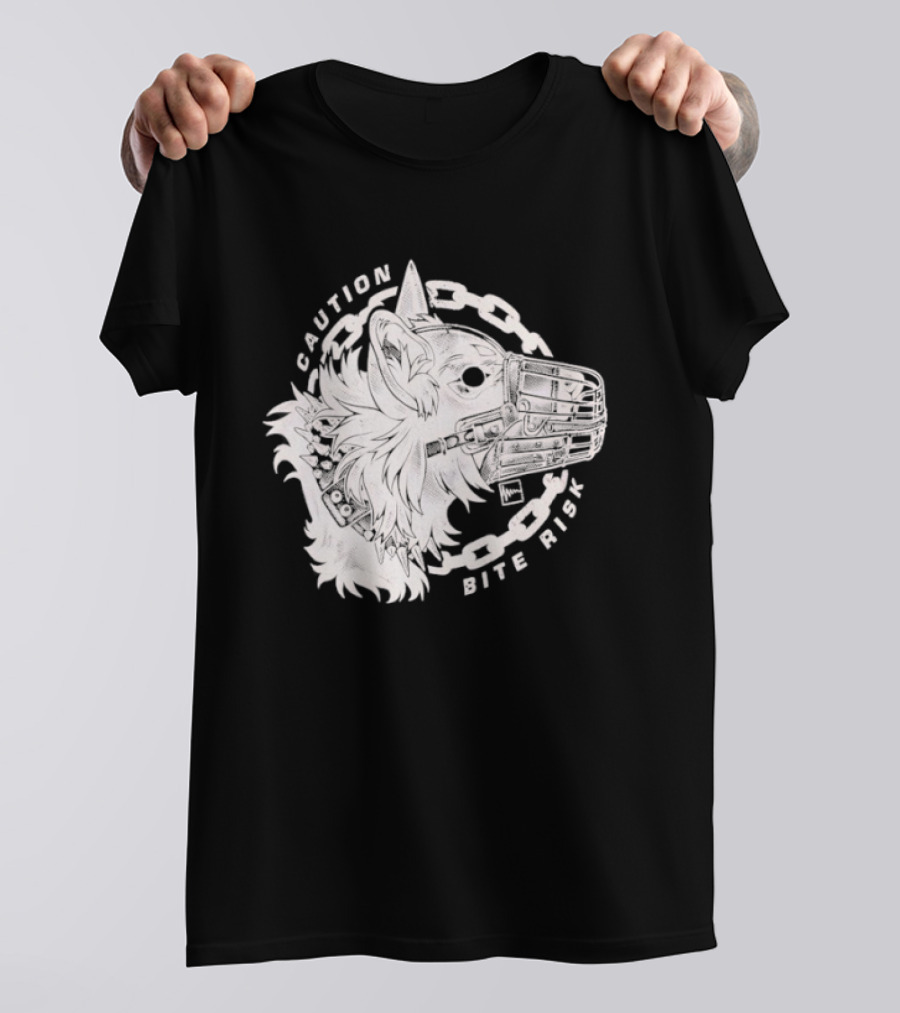 Caution Bite Risk Dog Muzzle Chain T-Shirt