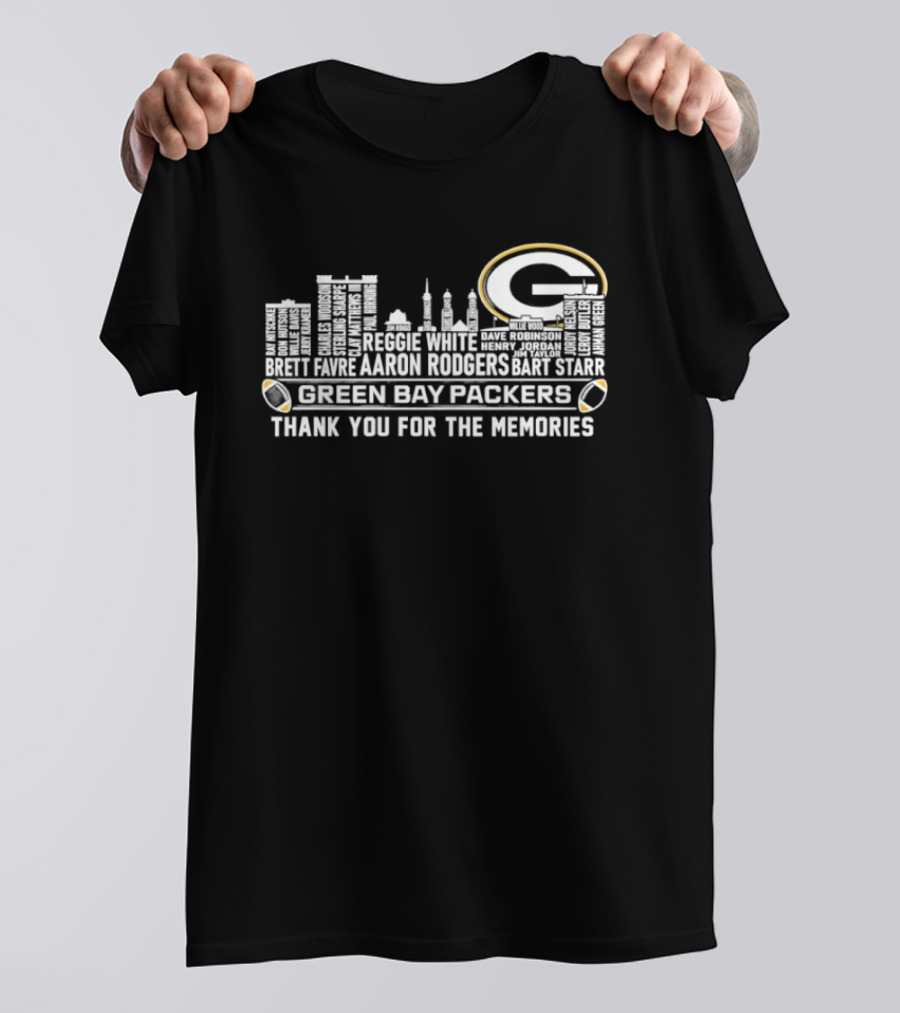 Green Bay Packers Aaron Rodgers City Skyline Thank You For The Memories T-Shirt