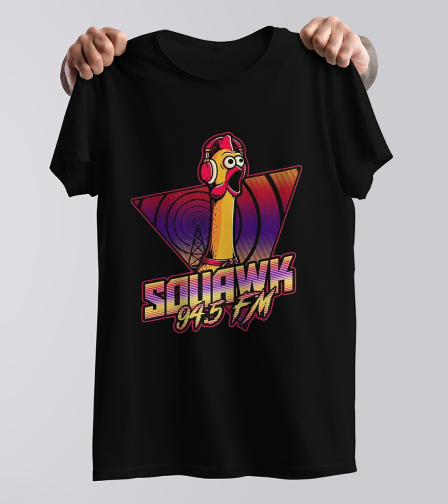 SQUAWK 94.5 FM Chicken Vaporwave Radio Triangle T-Shirt