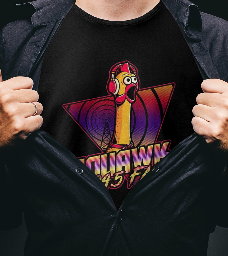 SQUAWK 94.5 FM Chicken Vaporwave Radio Triangle T-Shirt