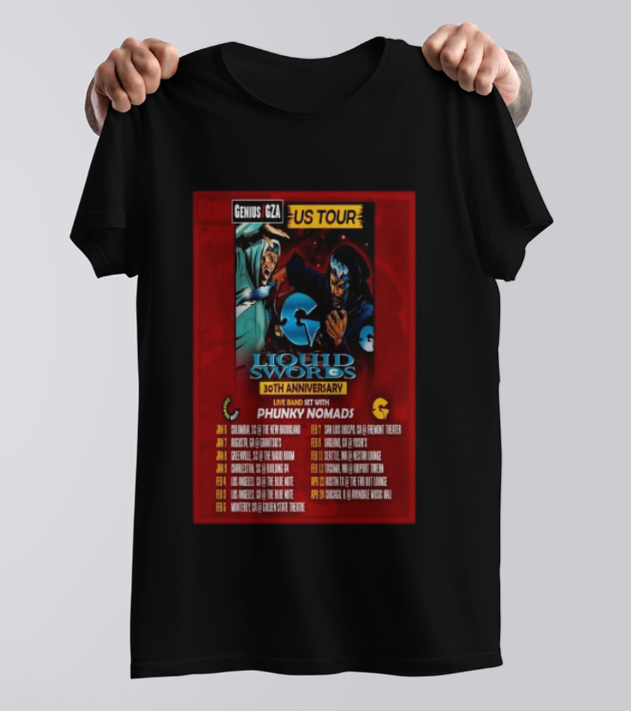 Genius GZA Liquid Swords 30th Anniversary US Tour 2026 With Phunky Nomads T-Shirt
