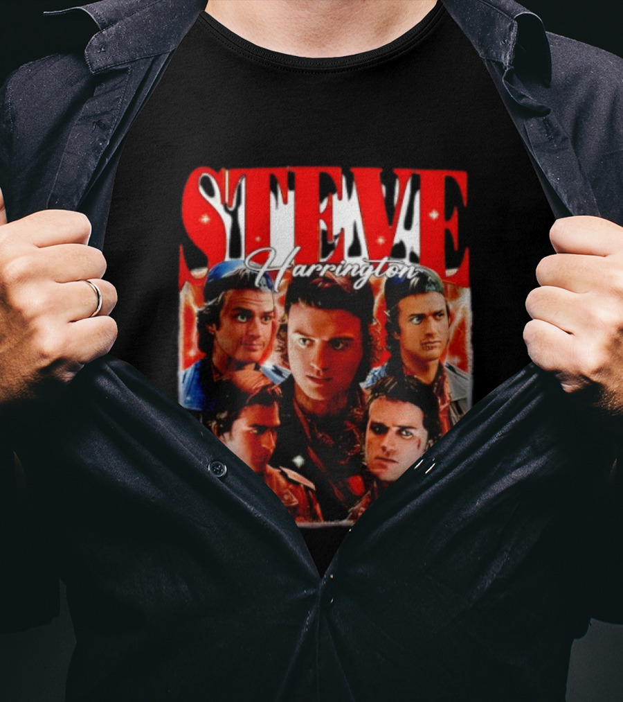 Steve Harrington Character Collage Flame Background T-Shirt