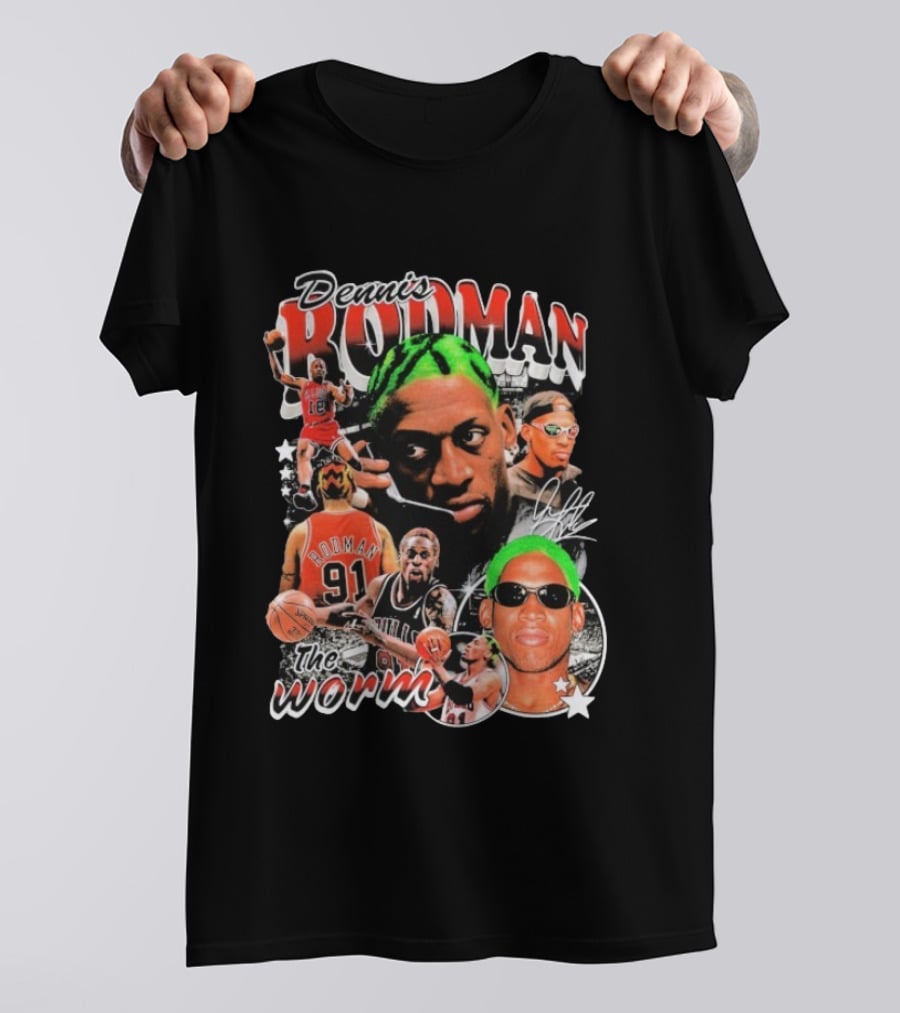 Dennis Rodman 91 The Worm Bulls Basketball Legend Retro Style   T-Shirt