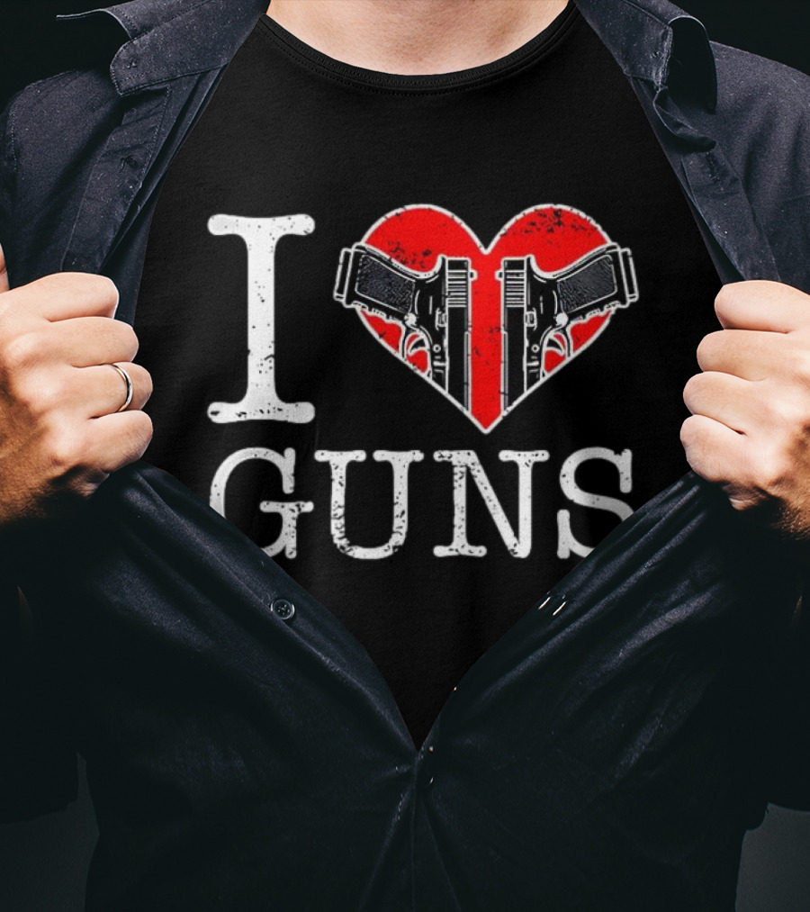 I Love Guns Heart Pistols 2026 T-Shirt