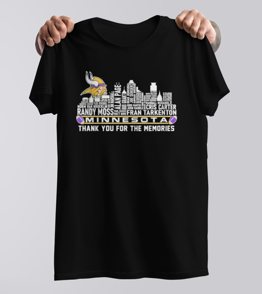 Minnesota Vikings City Skyline Thank You For The Memories With Tarkenton Fran Tarkenton T-Shirt