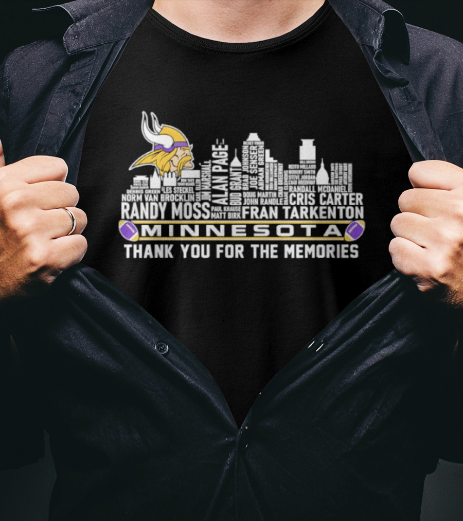 Minnesota Vikings City Skyline Thank You For The Memories With Tarkenton Fran Tarkenton T-Shirt