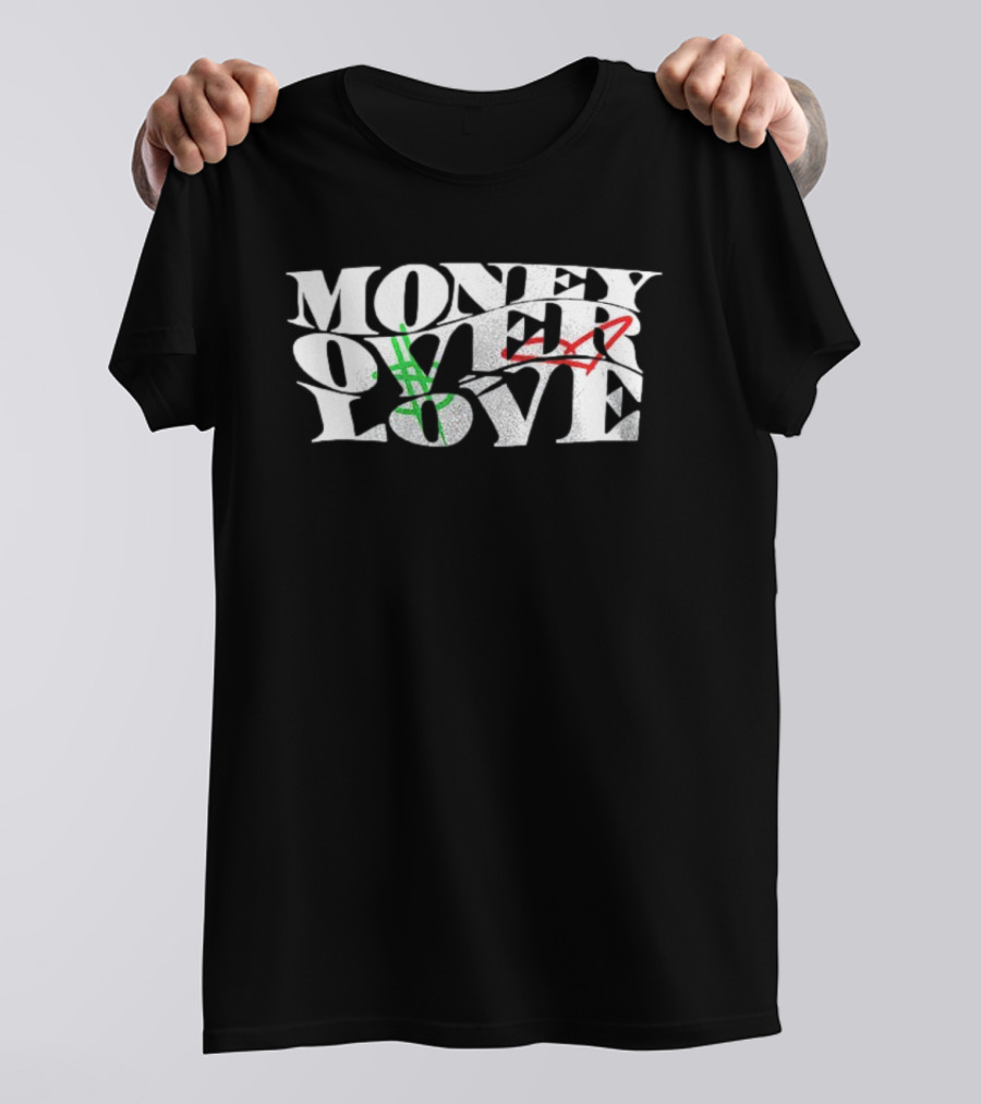 Money Over Love Dollar Heart Contrast T-Shirt
