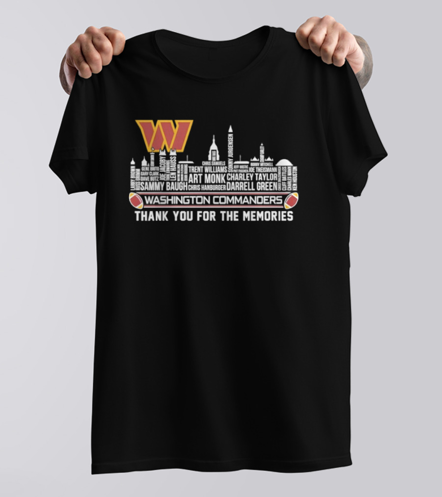 Washington Commanders Thank You For The Memories City Skyline W Logo Football Symbols T-Shirt