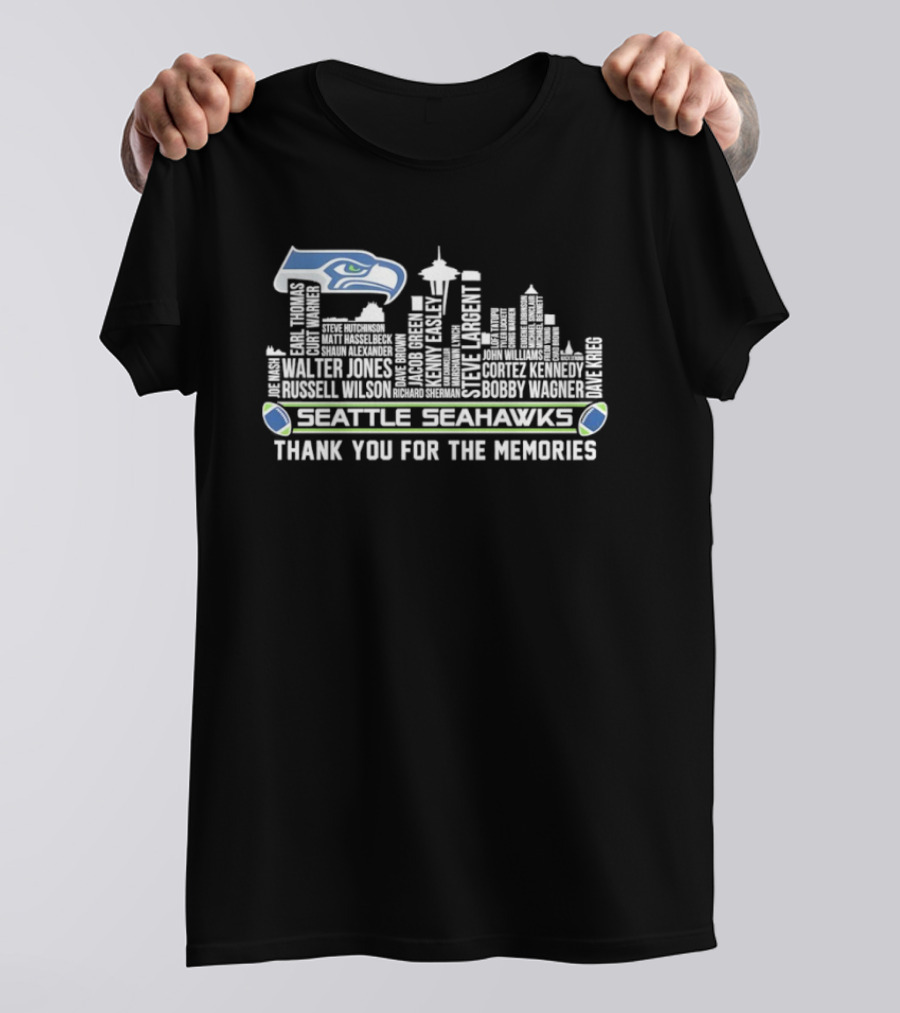 Seattle Seahawks Thank You For The Memories City Skyline Player Names T-Shirt