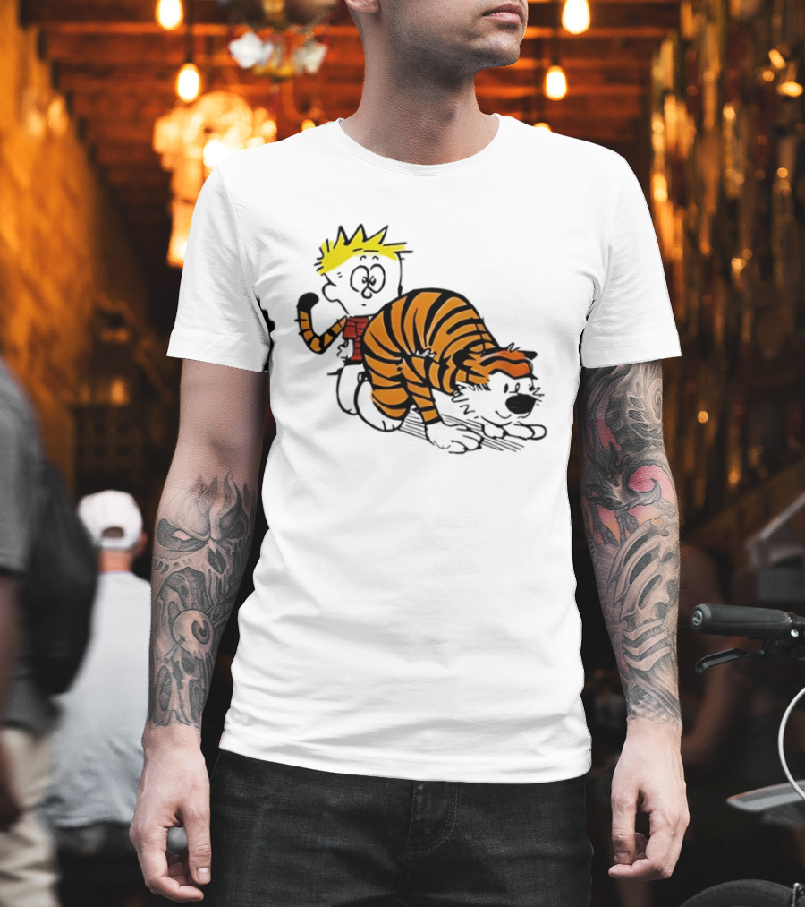 Calvin And Hobbes Tiger Stripe Cartoon Meme T-Shirt