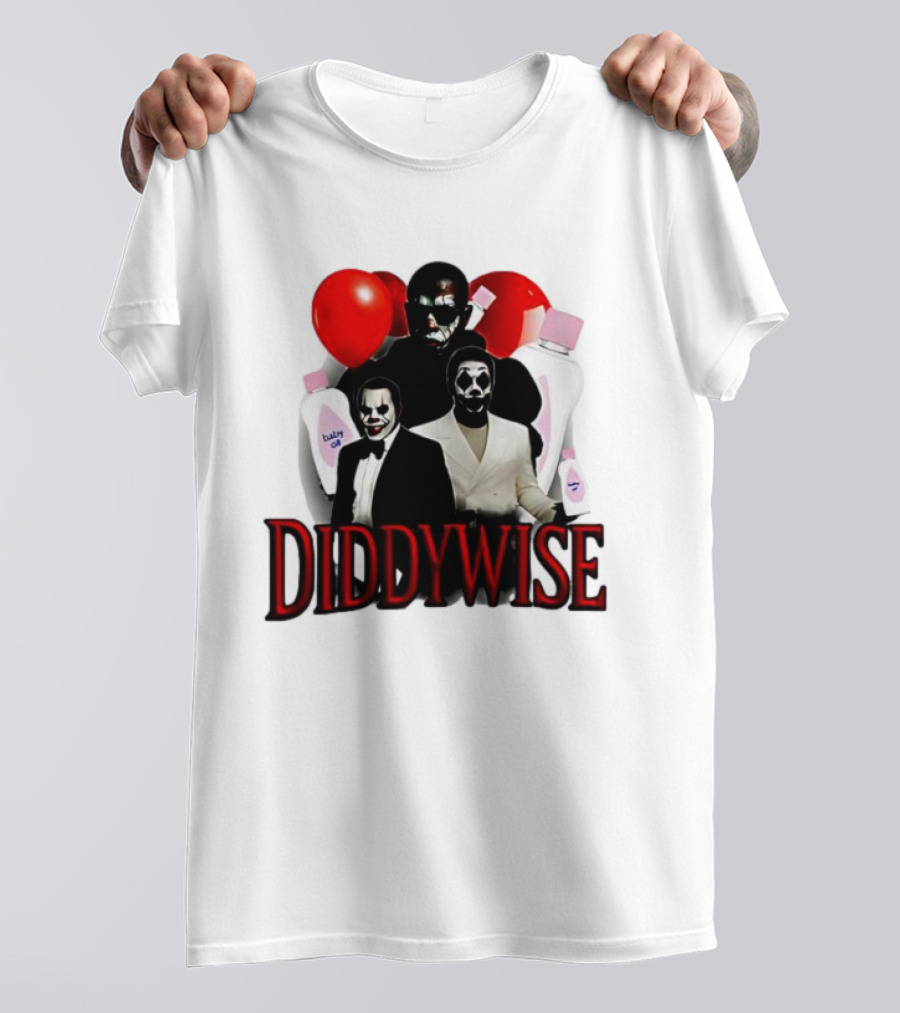 Diddywise Baby Oil Clown Red Balloons Creepy Clown Faces T-Shirt
