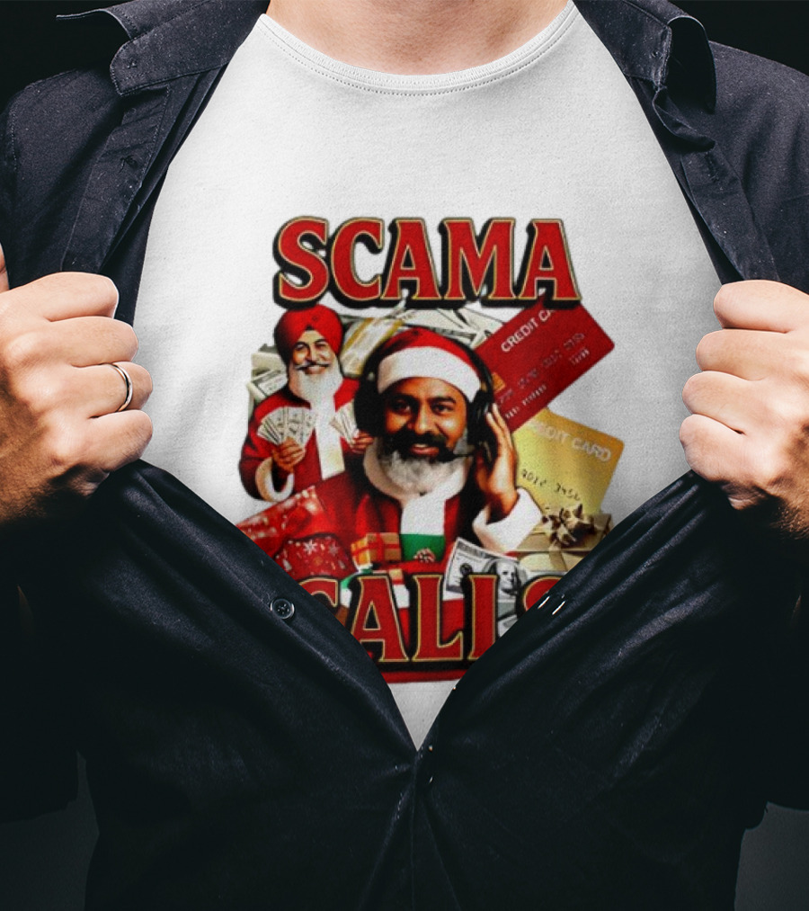 SCAMA CALLS Santa Comedy Credit Card Gifts Cash T-Shirt