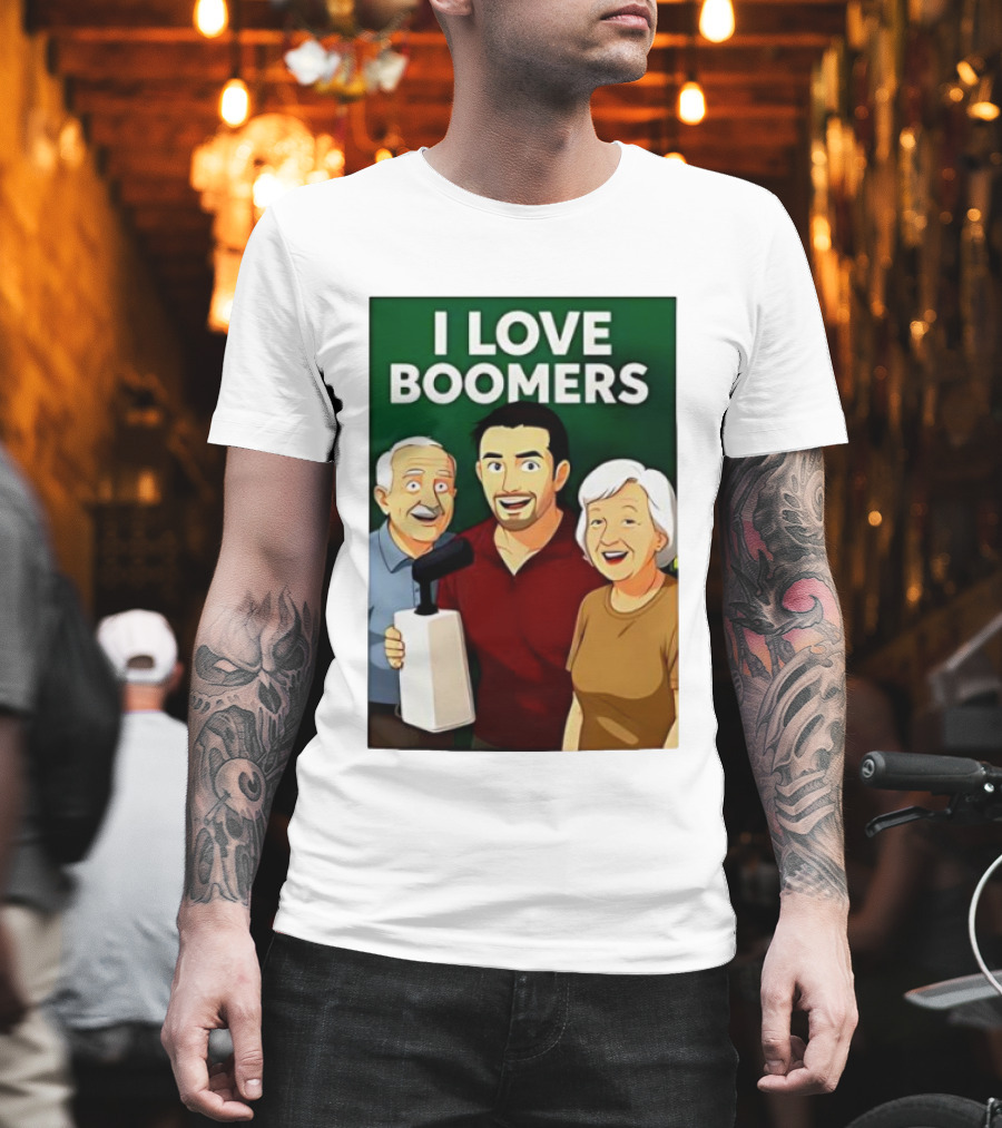 I Love Boomers Family Cartoon Style Nostalgic Humor T-Shirt