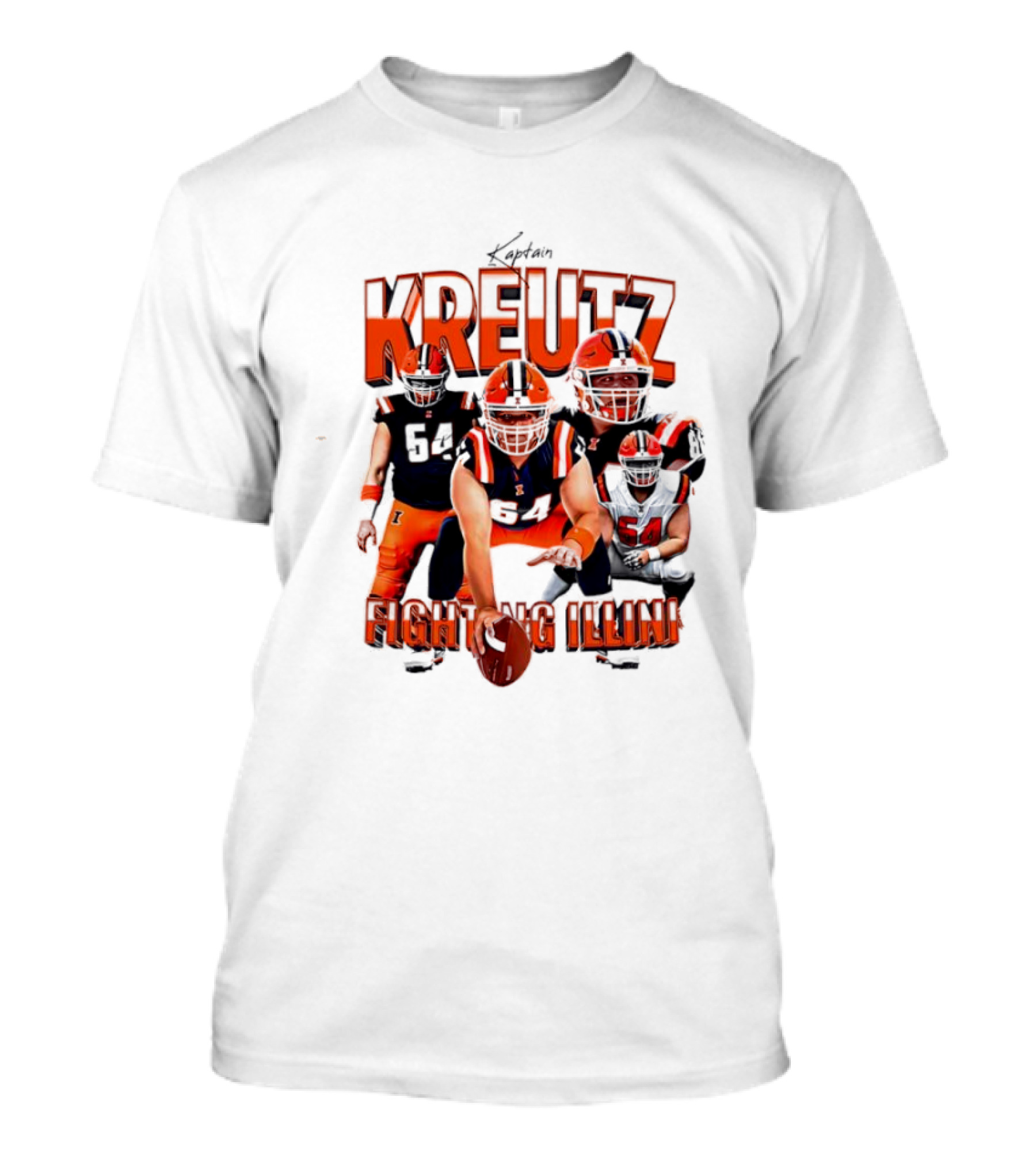 Kreutz Fighting Illini Football Player Action Pose Orange And Blue T-Shirt