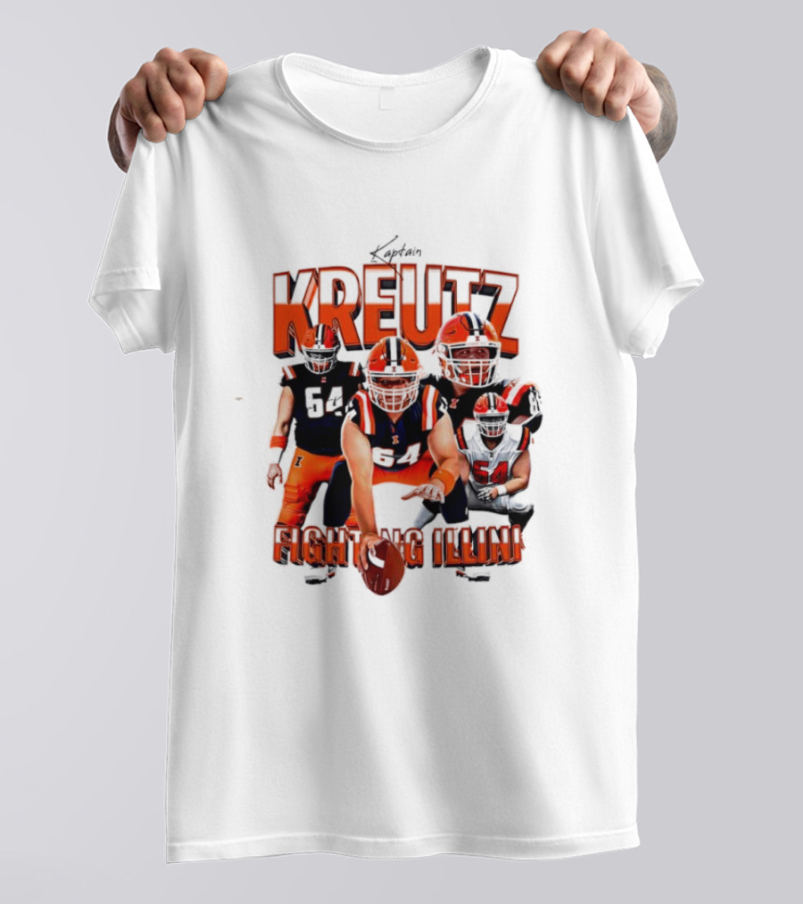 Kreutz Fighting Illini Football Player Action Pose Orange And Blue T-Shirt