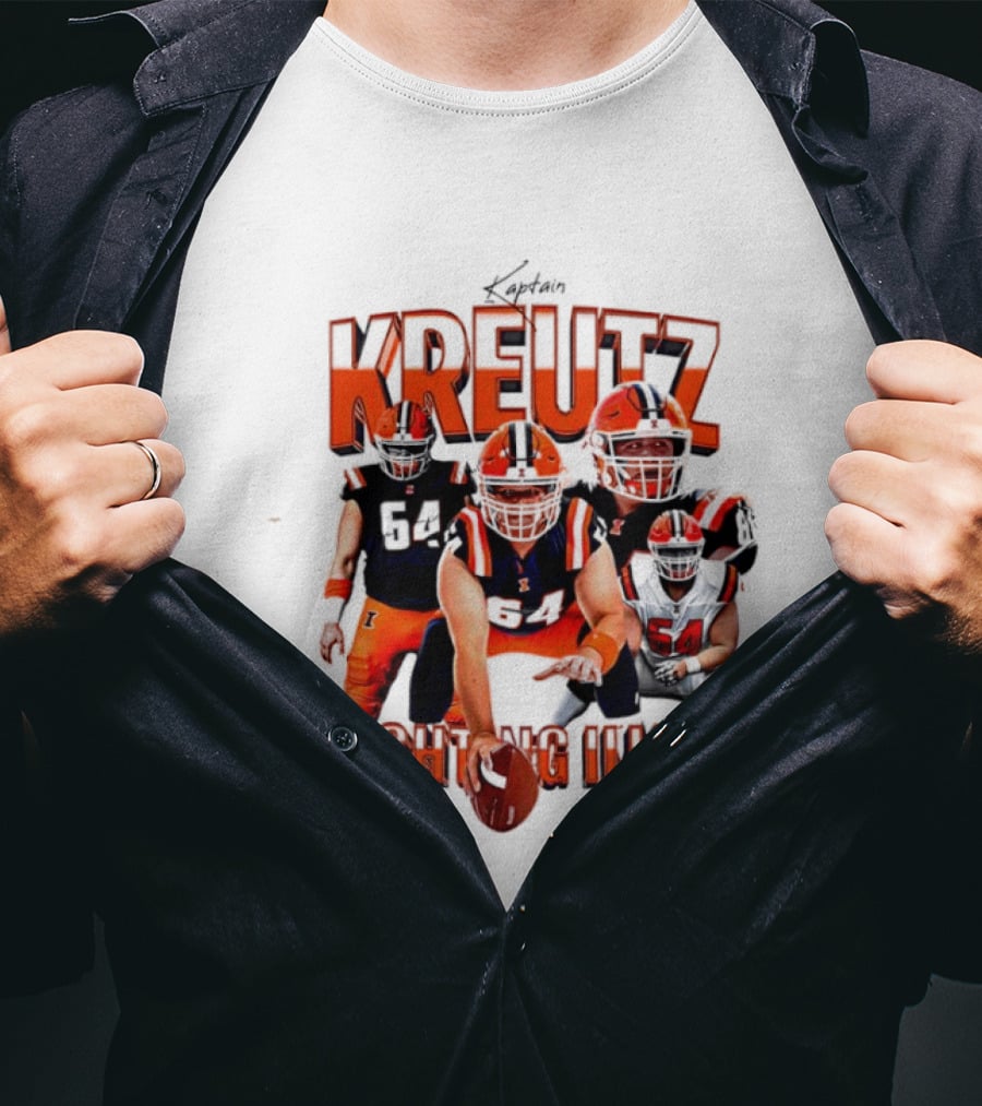 Kreutz Fighting Illini Football Player Action Pose Orange And Blue T-Shirt