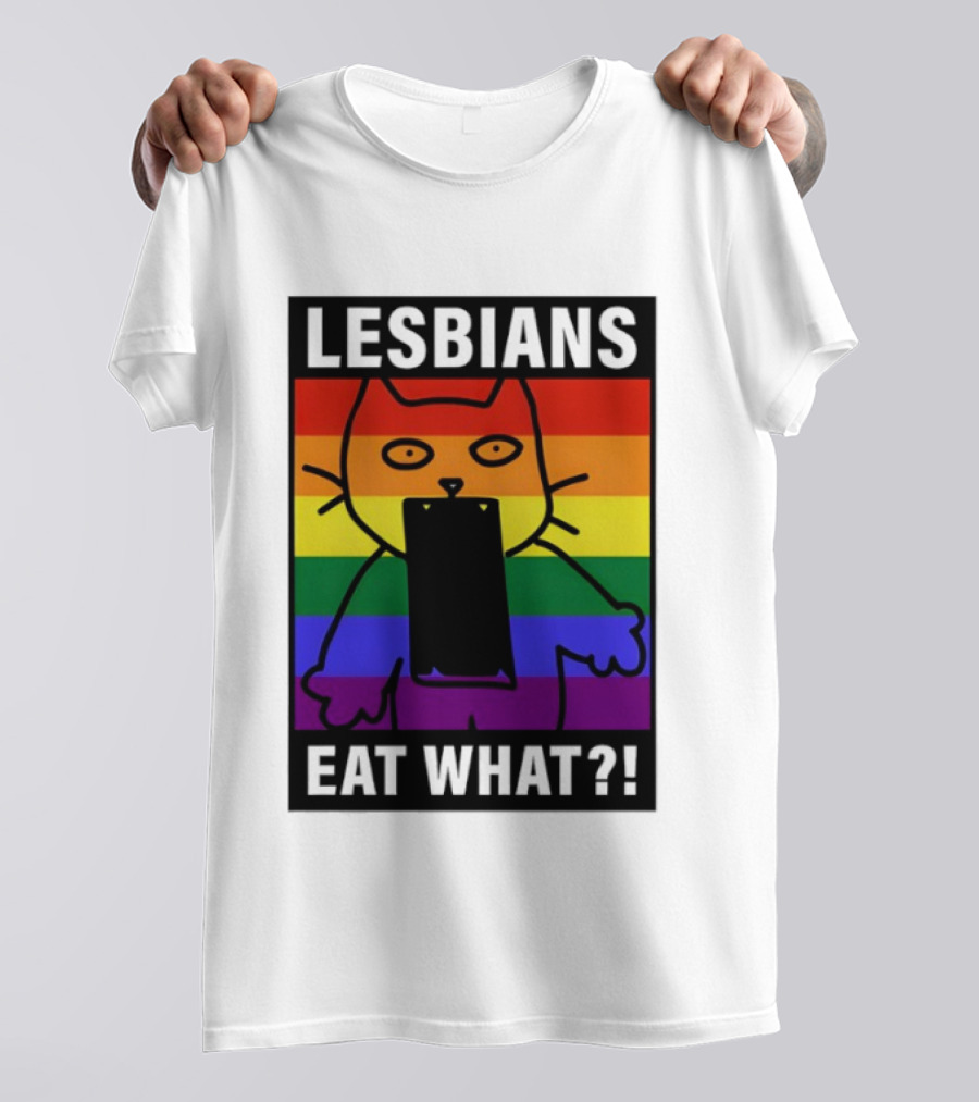 Lesbians Eat What LGBT Cat Rainbow Flag T-Shirt