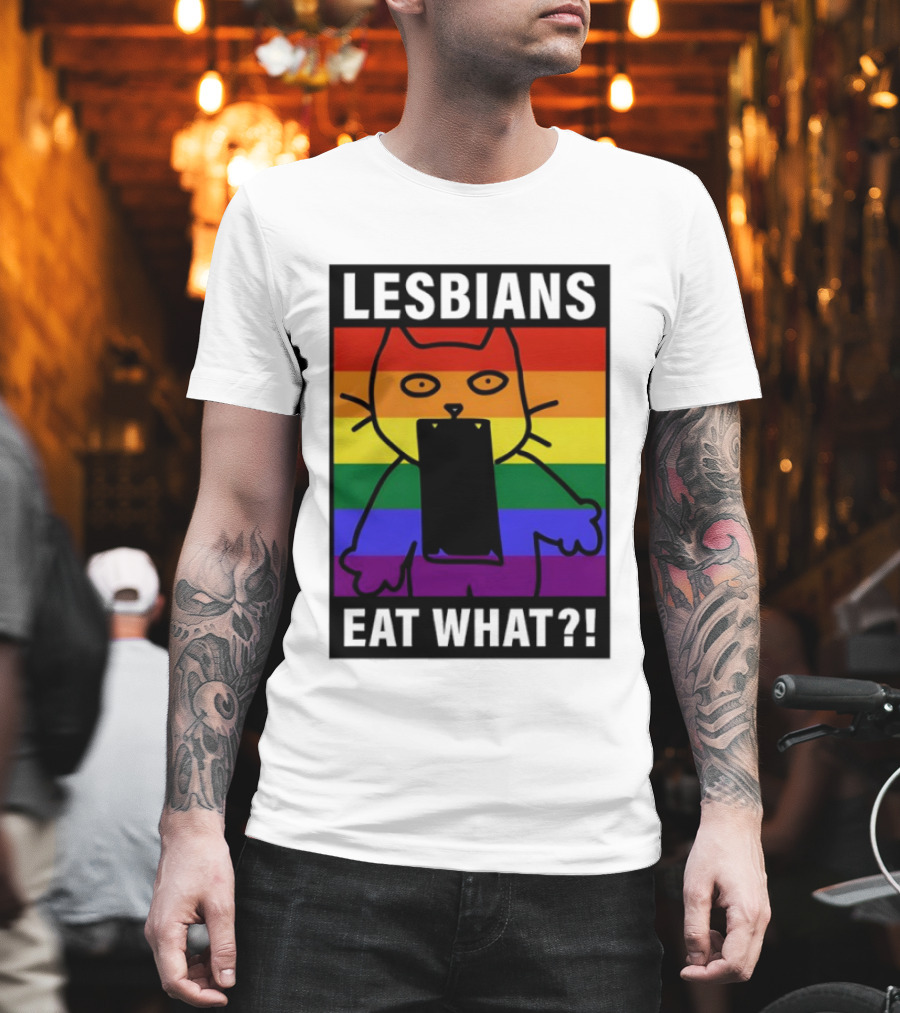 Lesbians Eat What LGBT Cat Rainbow Flag T-Shirt