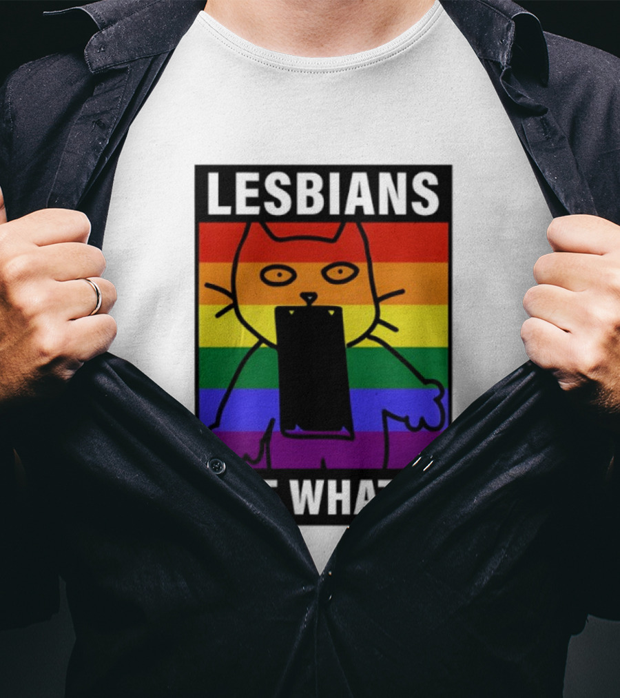Lesbians Eat What LGBT Cat Rainbow Flag T-Shirt
