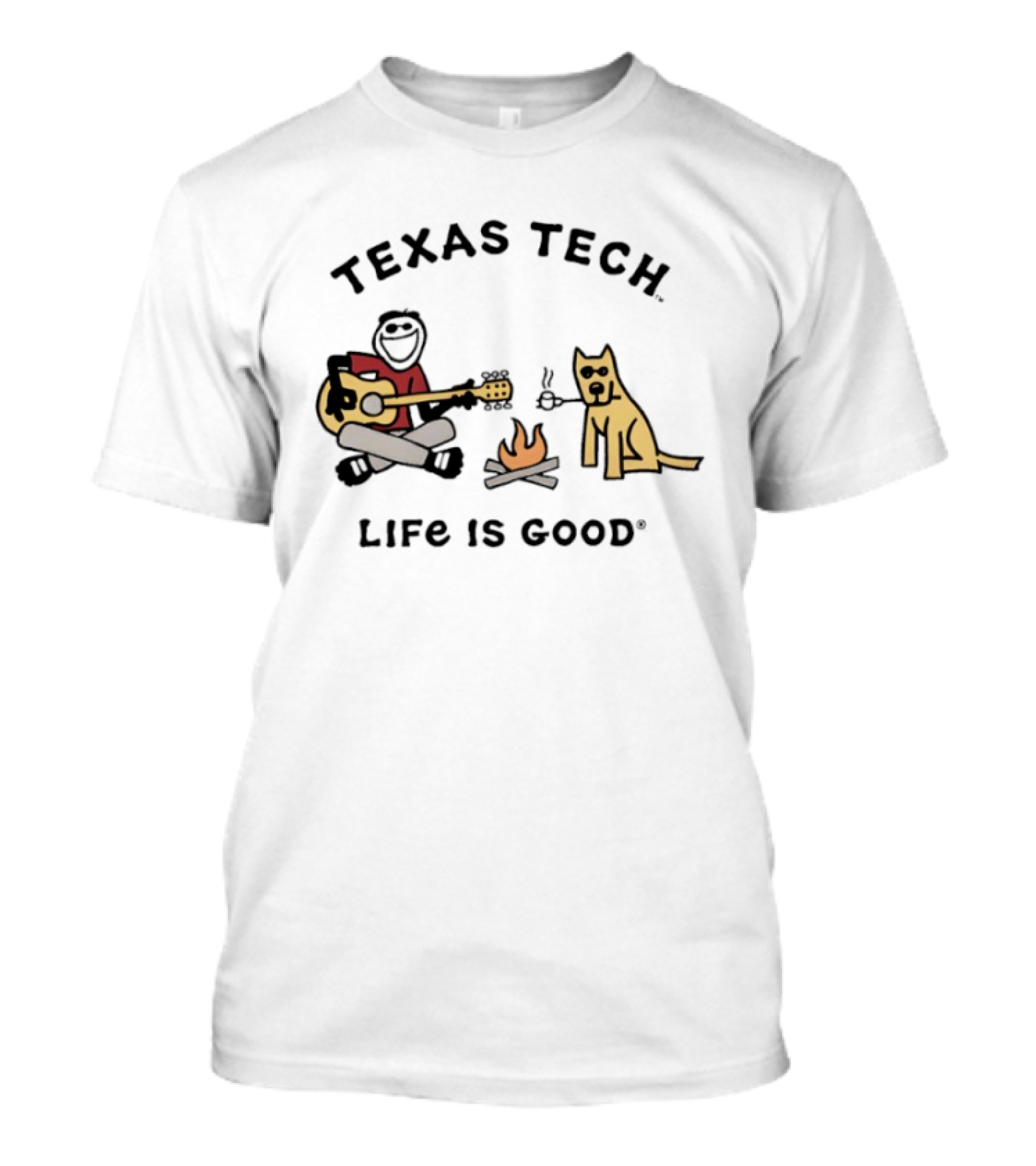 Texas Tech Life Is Good Jake Dog With Guitar And Campfire T-Shirt