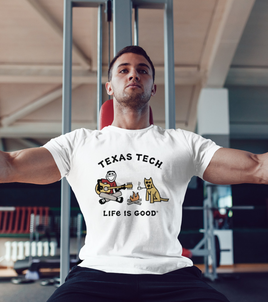 Texas Tech Life Is Good Jake Dog With Guitar And Campfire T-Shirt