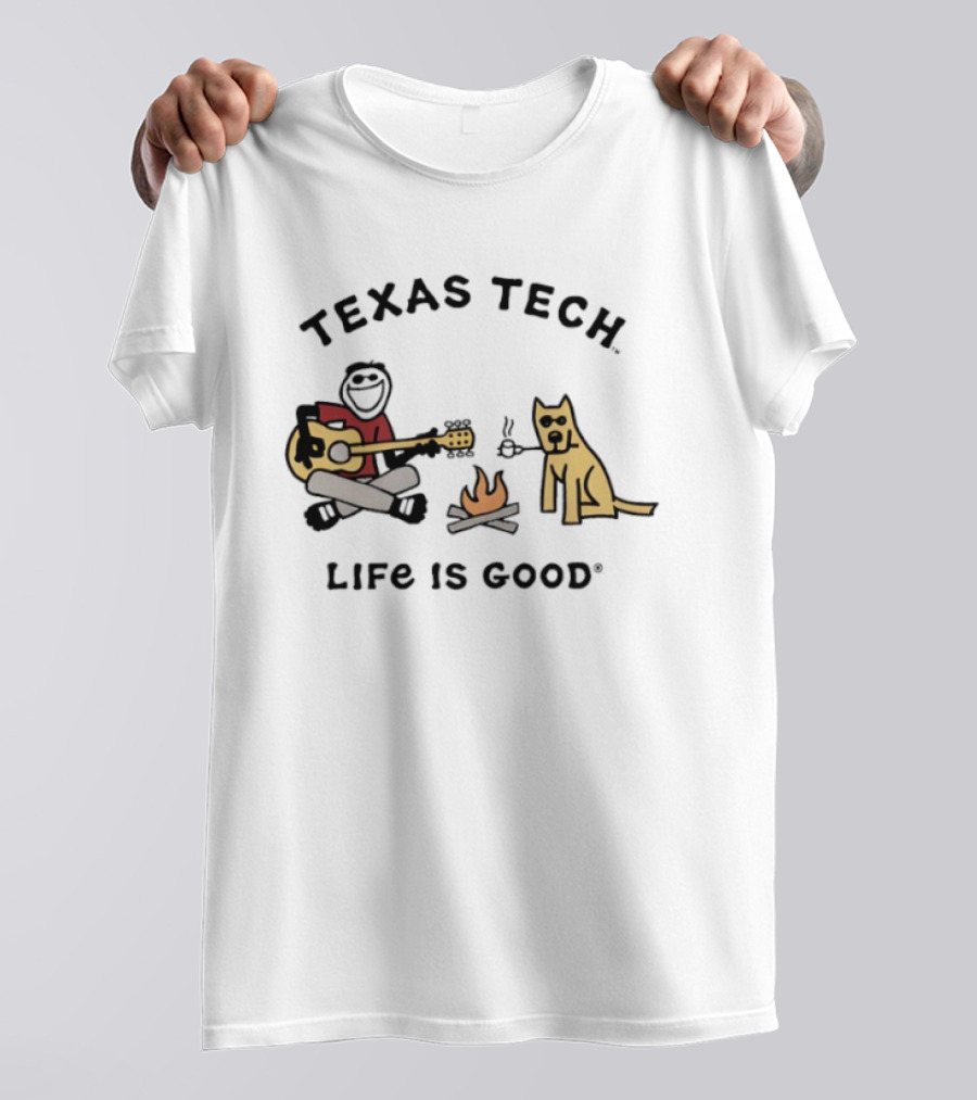 Texas Tech Life Is Good Jake Dog With Guitar And Campfire T-Shirt