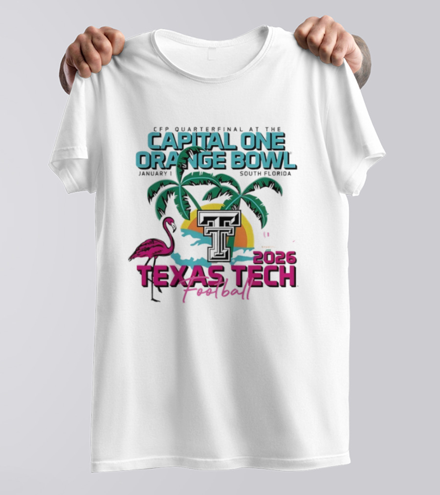Capital One Orange Bowl Texas Tech Football 2026 Palm Sunset Flamingo T-Shirt