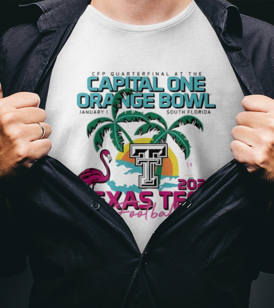Capital One Orange Bowl Texas Tech Football 2026 Palm Sunset Flamingo T-Shirt