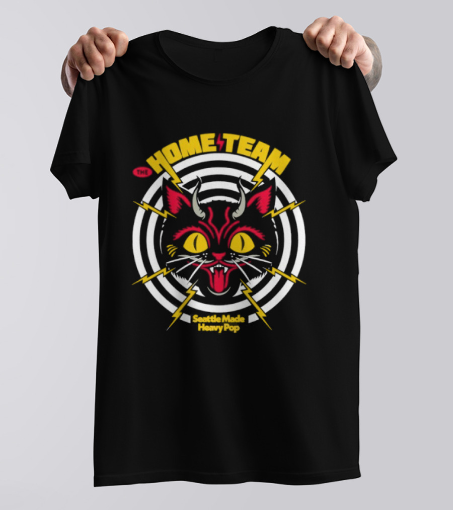 Devil Cat The Home Team Seattle Made Heavy Pop Vibrant Horned Feline With Striking Lightning Bolts T-Shirt