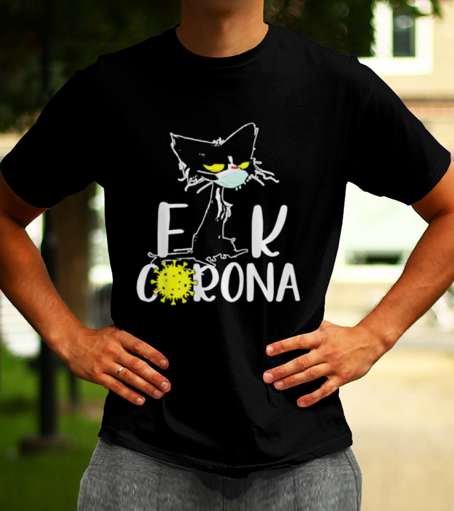 F Corona Black Cat Masked Pandemic Humor T-Shirt