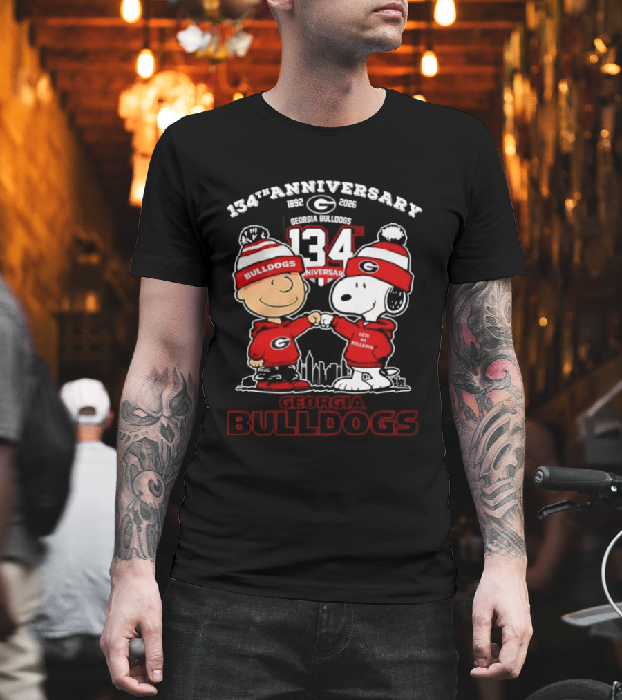 Georgia Bulldogs 134th Anniversary Peanuts Charlie Brown Snoopy Celebration T-Shirt