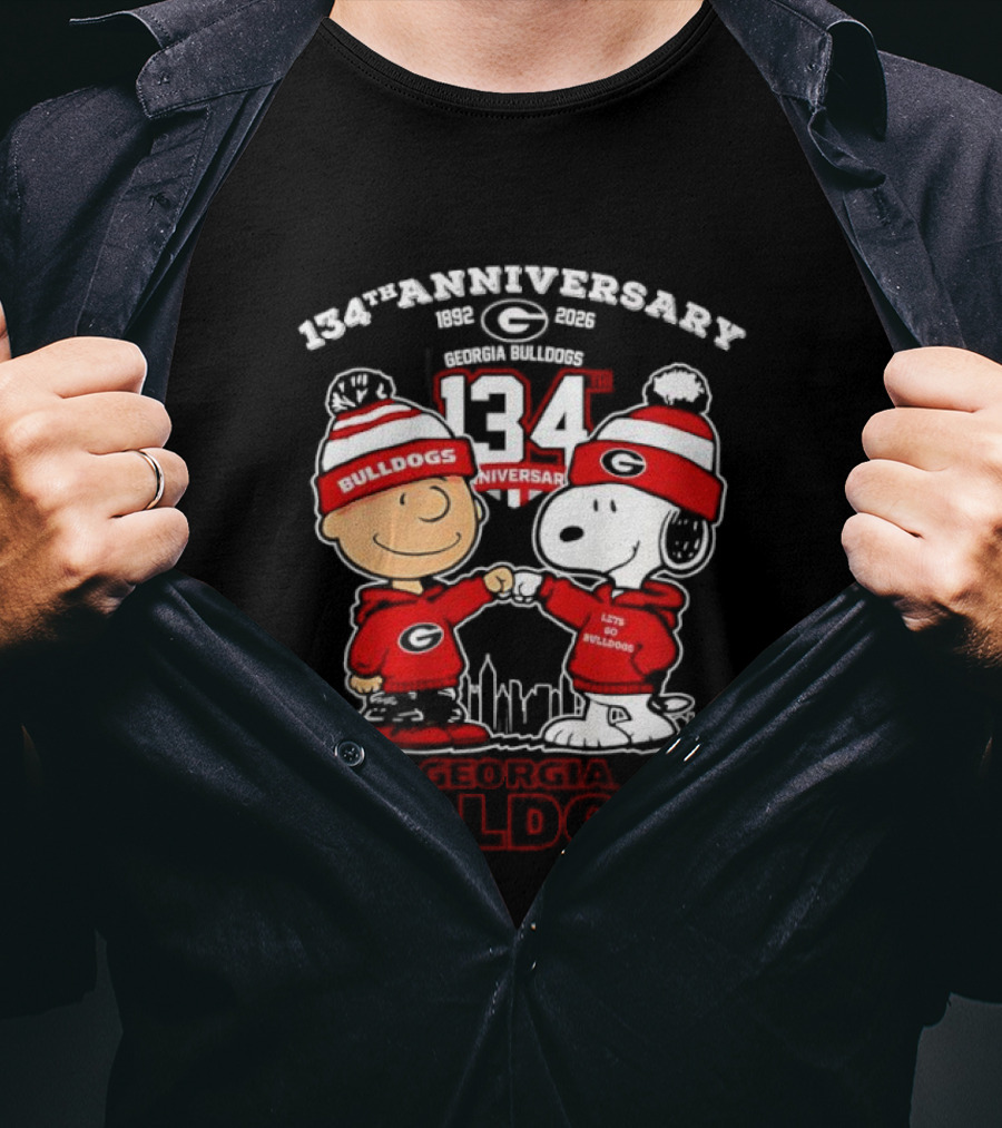Georgia Bulldogs 134th Anniversary Peanuts Charlie Brown Snoopy Celebration T-Shirt