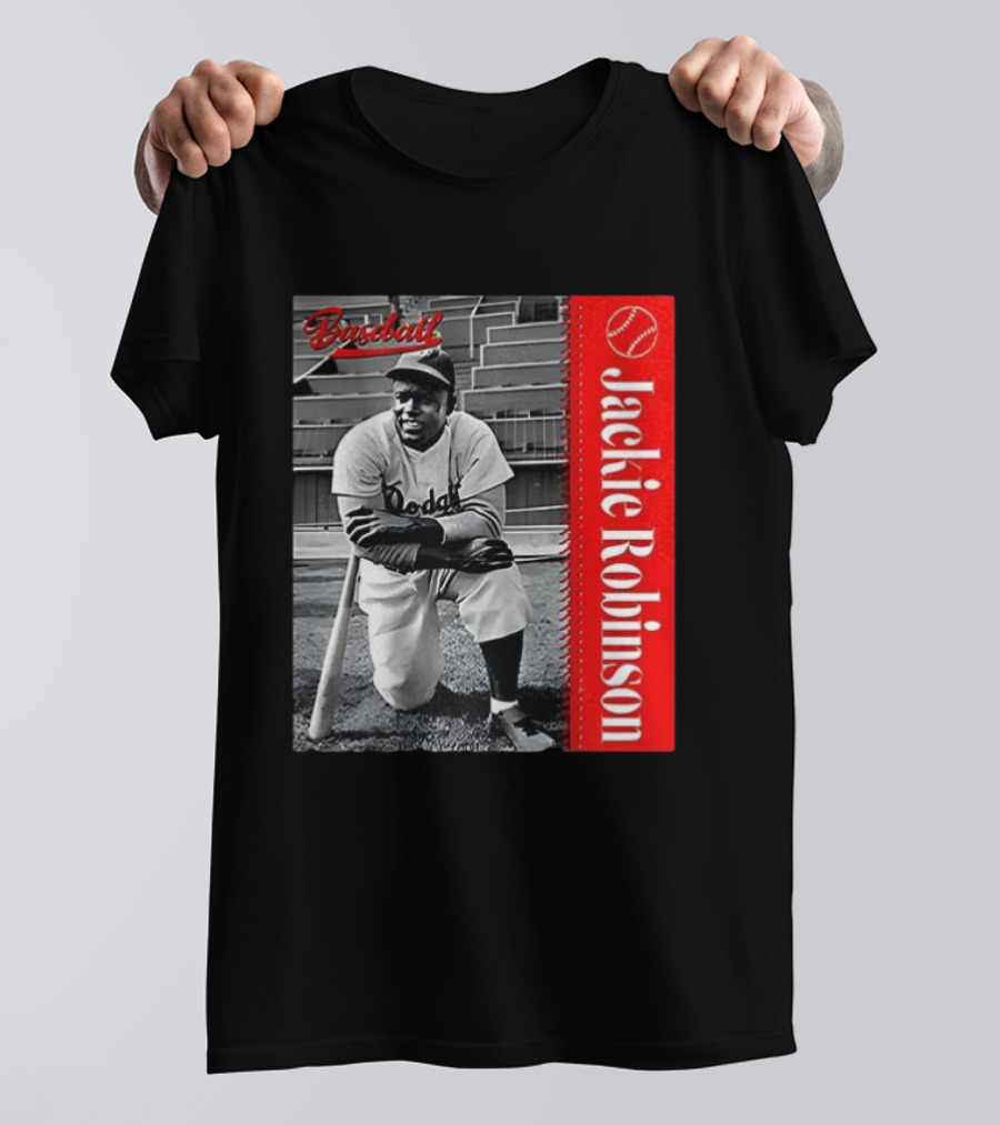 Jackie Robinson Baseball Dodgers Vintage Black And White Image T-Shirt