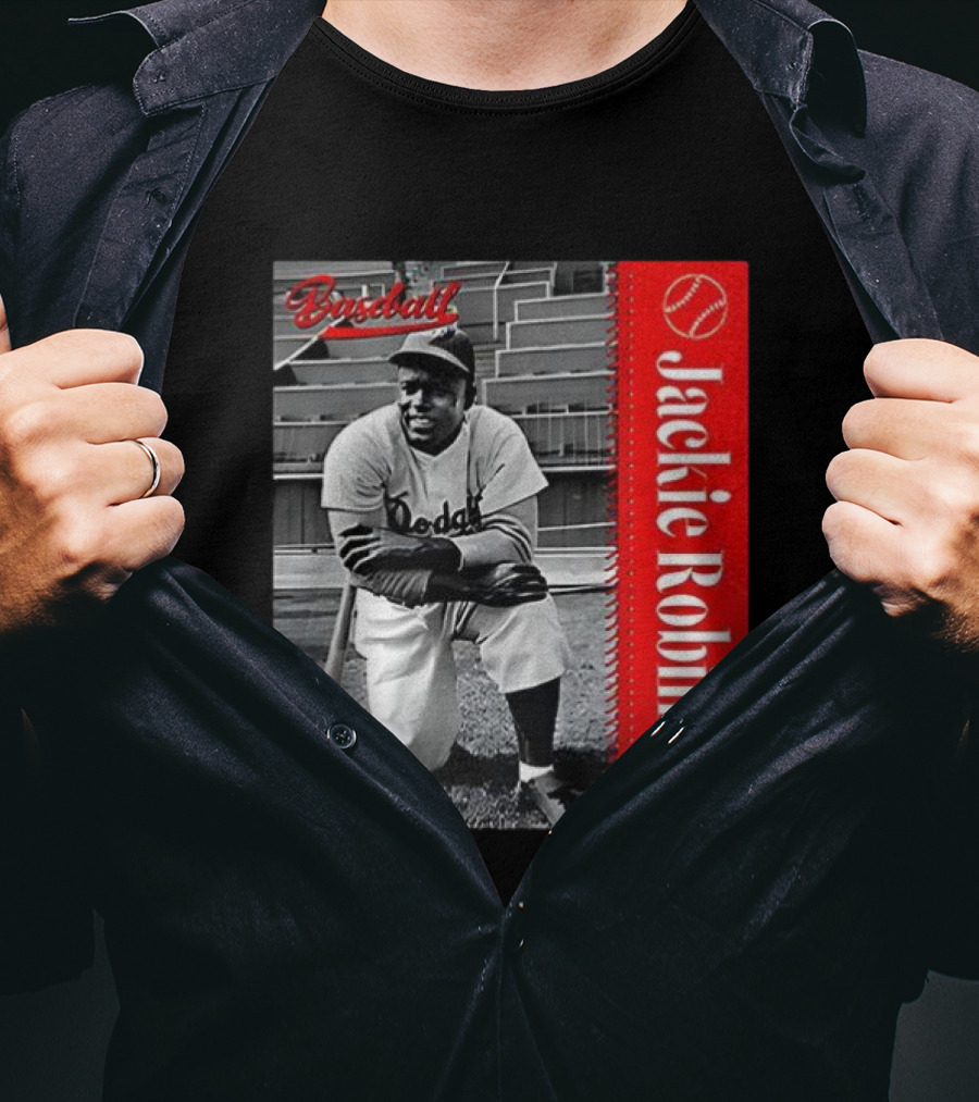 Jackie Robinson Baseball Dodgers Vintage Black And White Image T-Shirt