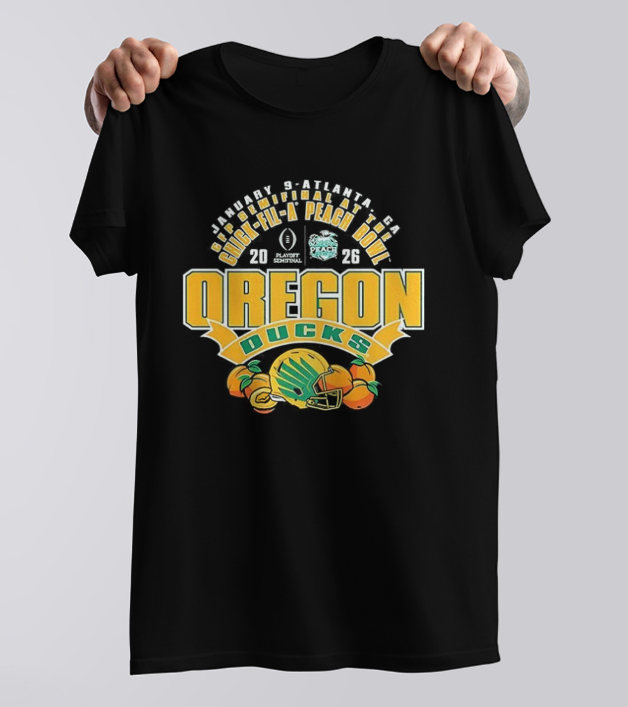 Oregon Ducks NCAA CFP Semifinal Chick Fil A Peach Bowl 2026 Helmet Peaches T-Shirt