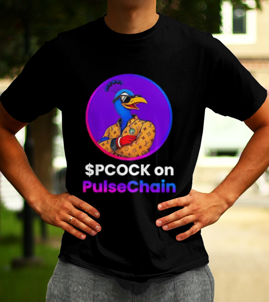 $PCOCK On PulseChain Peacock With Sunglasses And Patterned Outfit T-Shirt
