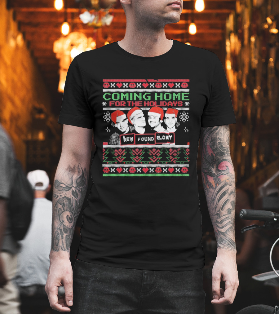 New Found Glory Coming Home For The Holidays Christmas Sweater Style Santa Hats T-Shirt