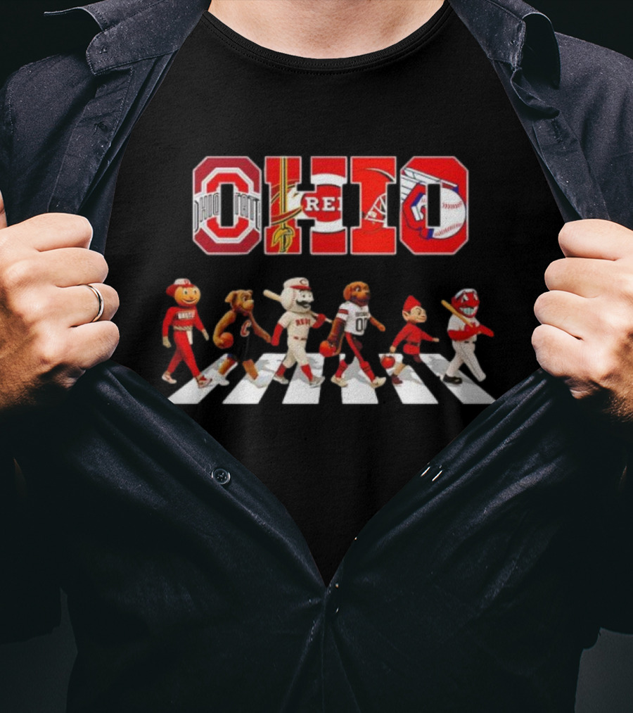 Ohio State Browns Indians Reds Cavaliers Bengals Guardians Mascots Abbey Road T-Shirt