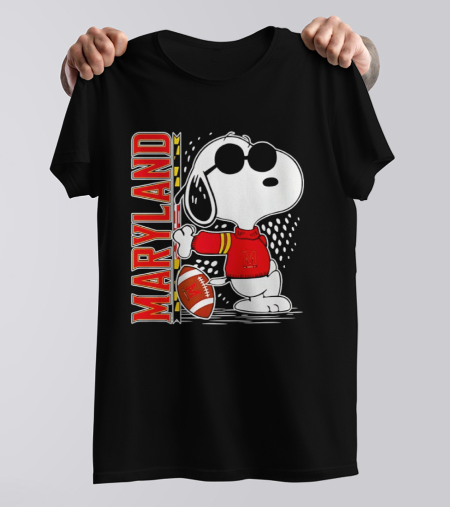 Snoopy Joe Cool With Football And Maryland Terrapins T-Shirt