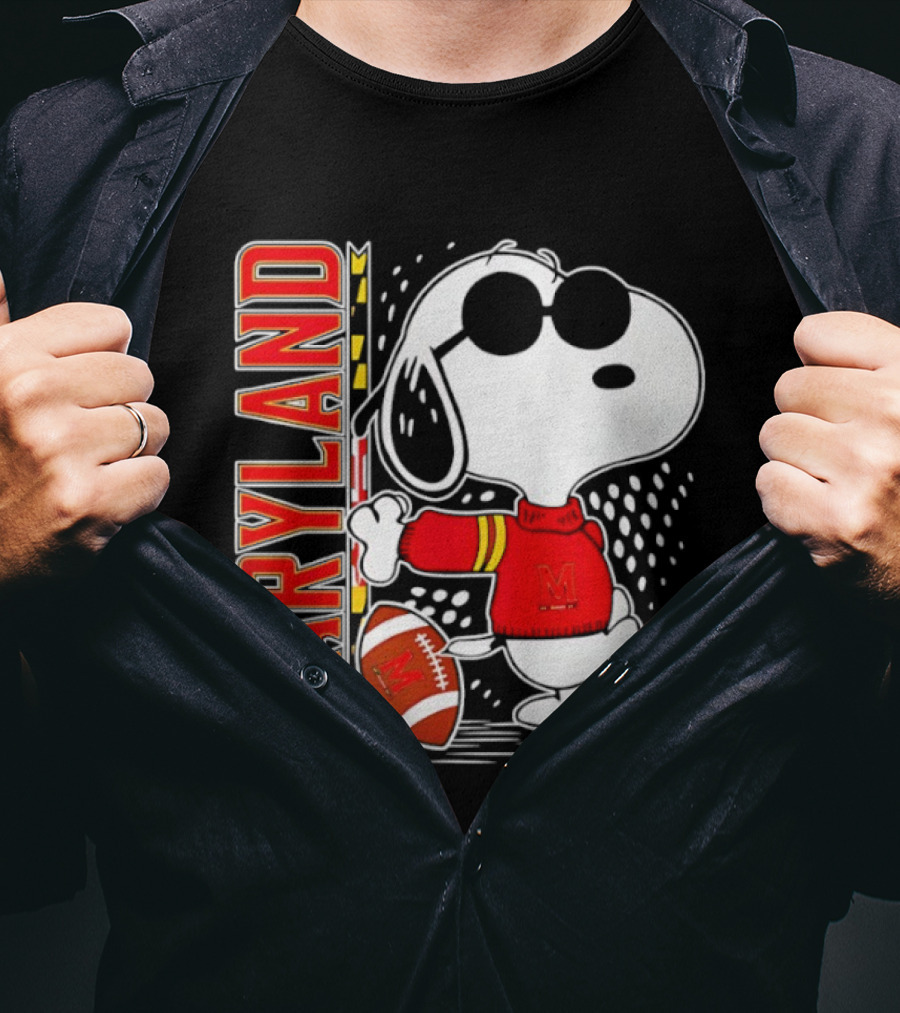 Snoopy Joe Cool With Football And Maryland Terrapins T-Shirt