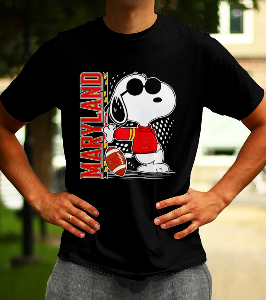 Snoopy Joe Cool With Football And Maryland Terrapins T-Shirt