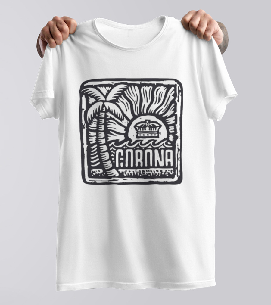 Corona Palm Tree Crown Sunburst Woodblock T-Shirt