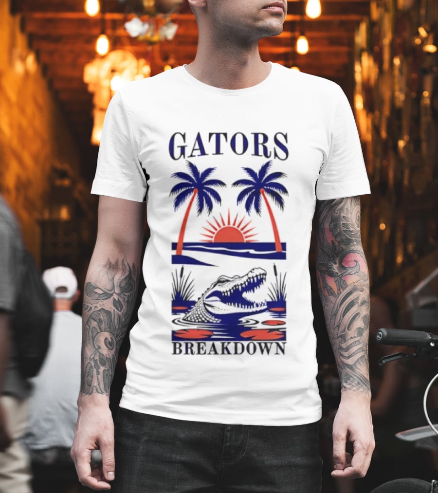 Gators Breakdown Swamp Beach Sunset Palms Alligator T-Shirt