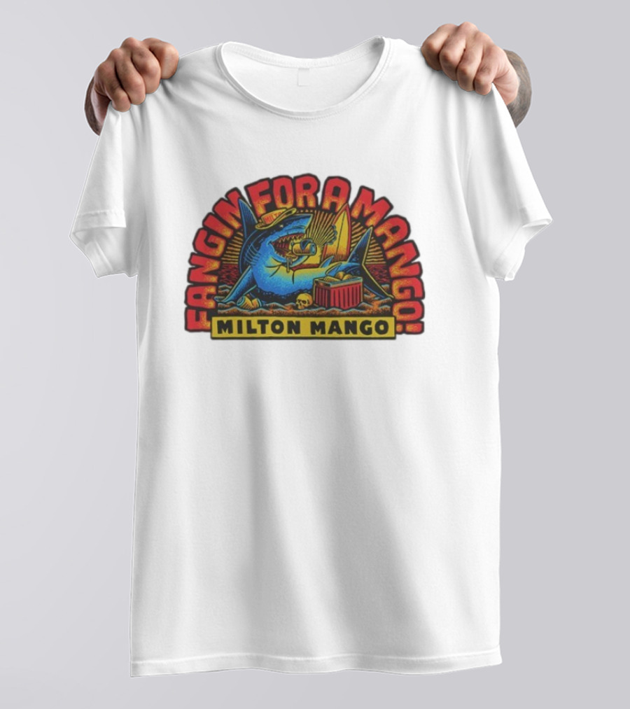 Victor Bravo's Fangin' For A Milton Mango Surfing Shark With Tropical Vibes T-Shirt