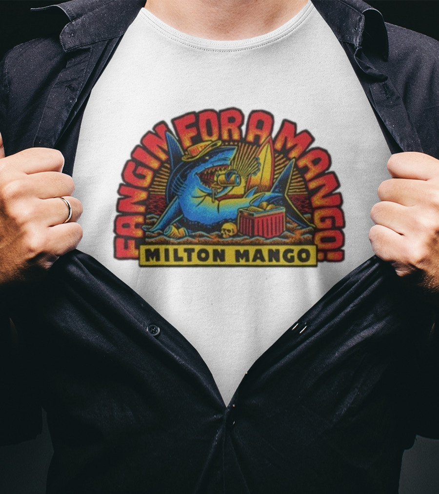 Victor Bravo's Fangin' For A Milton Mango Surfing Shark With Tropical Vibes T-Shirt