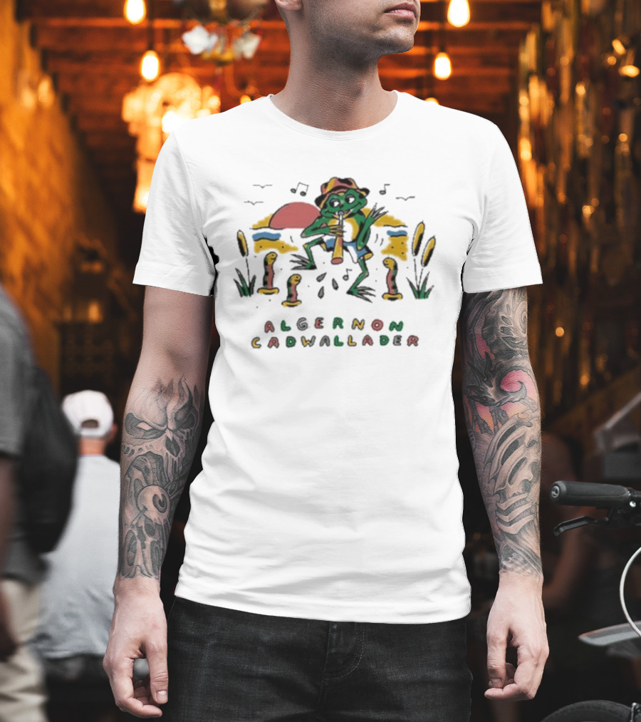 Algernon Cadwallader Frog Musician Scenes With Snakes And Sunset T-Shirt