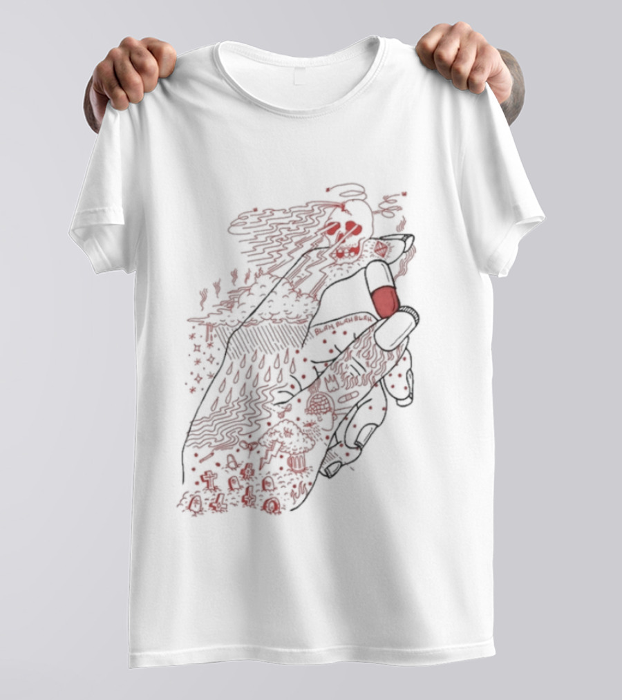 Red Rose Hand Holding Pill Art Capsule Capsule T-Shirt